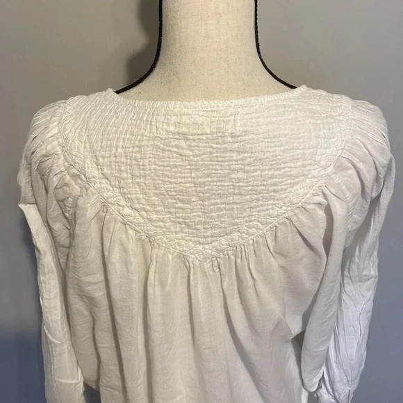 We The Free White Cotton Button Front Cropped Blouse Top XS 3/4 Sleeves - Picture 6 of 9
